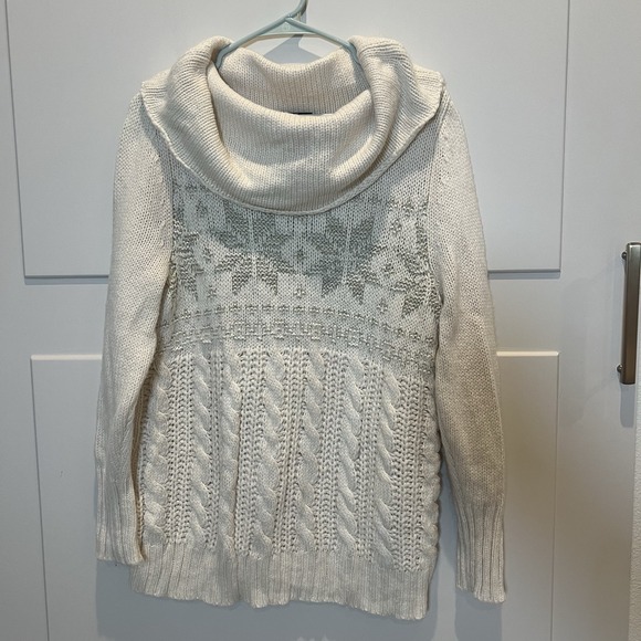 Lane Bryant Womens 14-16 Sweater Cream White Argyle Wool Blend Cowl Turtle Neck - Picture 1 of 6